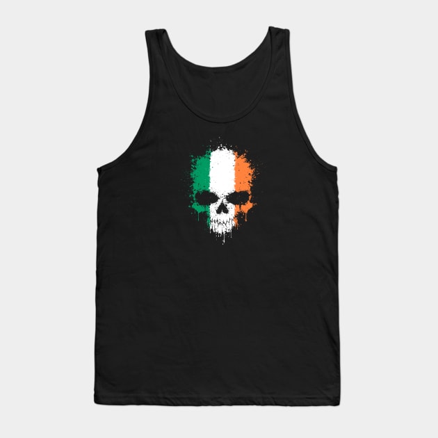 Chaotic Irish Flag Splatter Skull Tank Top by jeffbartels